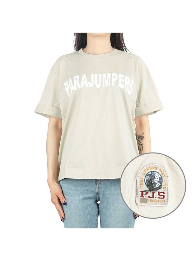 Women's Greentech Logo Print Cotton Short Sleeve T-Shirt Beige - PARAJUMPERS - BALAAN 2