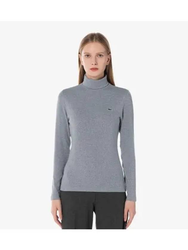 Women s ribbed turtleneck t shirt charcoal gray - LACOSTE - BALAAN 1