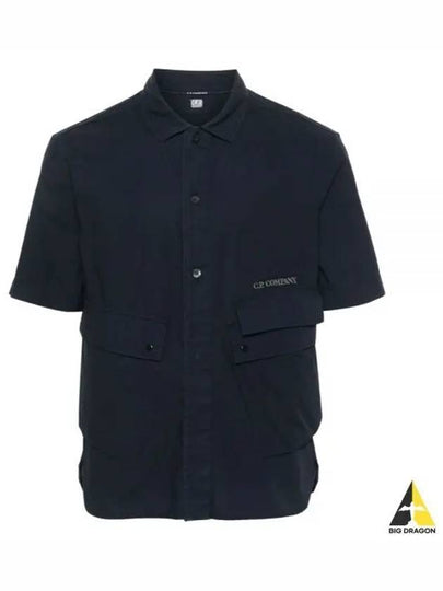 Cotton Popeline Pocket Short Sleeve Shirt Navy - CP COMPANY - BALAAN 2