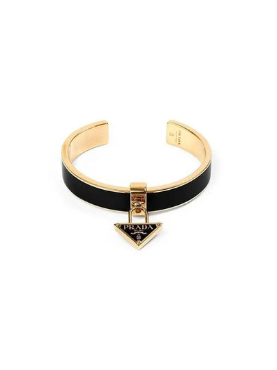 Triangle Logo Plaque Metal Bracelet Black Gold - PRADA - BALAAN 2