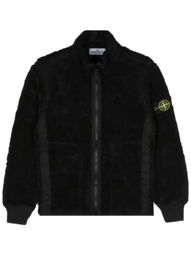 Kids Garment Dyed Cotton Polyester Terry Zip Up Jacket Black - STONE ISLAND - BALAAN 3