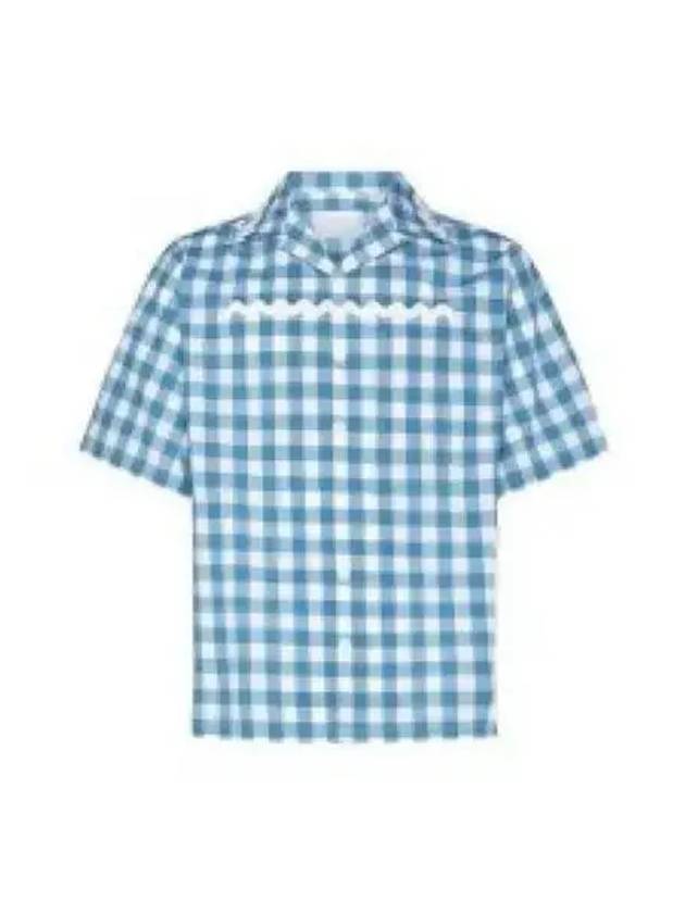 Check Short Sleeve Shirt Blue - PRADA - BALAAN 2