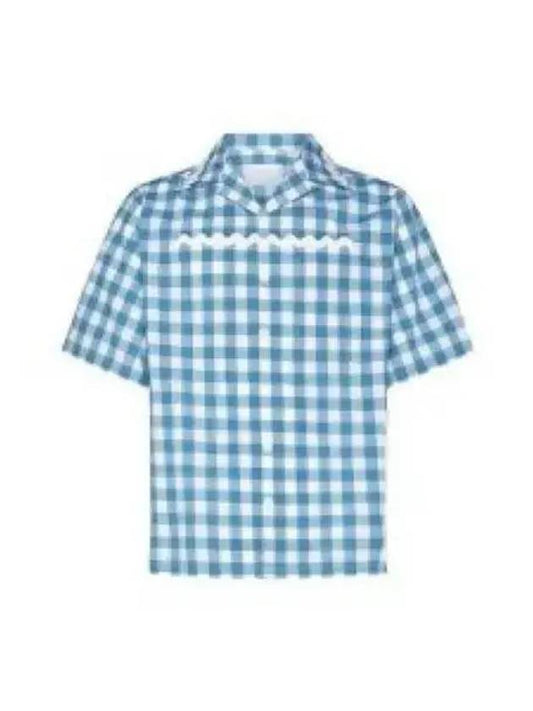 Check Short Sleeve Shirt Blue - PRADA - BALAAN 2