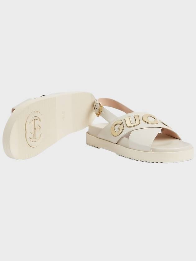 Gold Logo Leather Sandals White - GUCCI - BALAAN 3