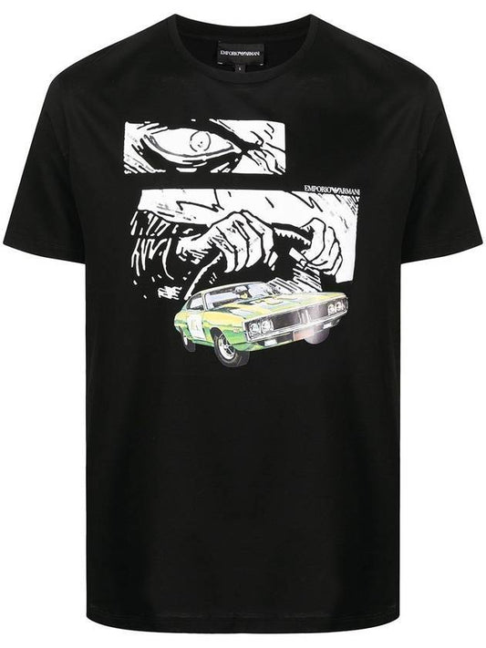 graphic print short sleeve t shirt black - EMPORIO ARMANI - BALAAN 1