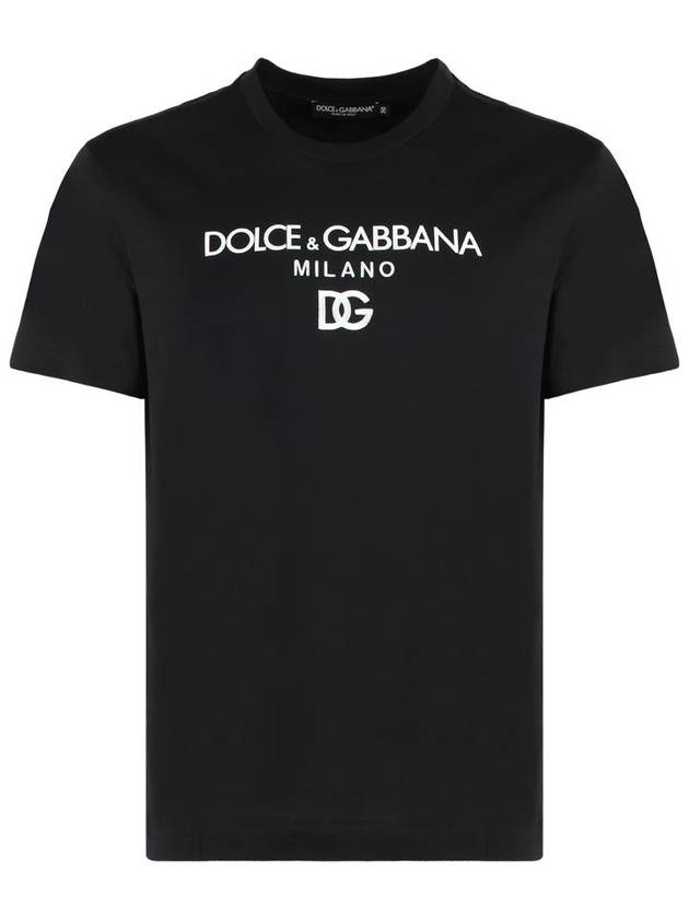 Men's Embroidered Logo Cotton Short Sleeve T-Shirt Black - DOLCE&GABBANA - BALAAN 2