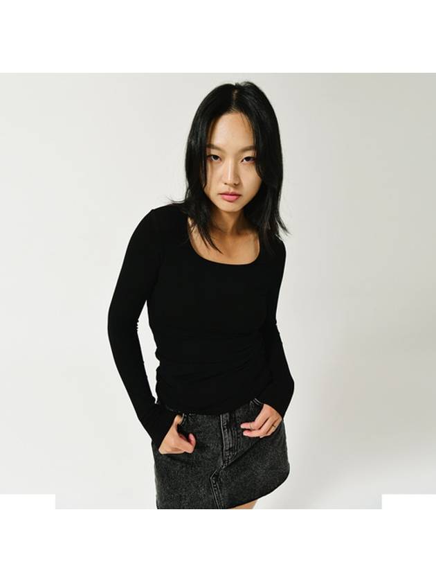 Ribbed Square Neck Long Sleeve T-Shirt Black - LE SOLEIL MATINEE - BALAAN 3