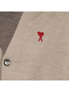 Red Heart Logo Merino Wool Cardigan Beige - AMI - BALAAN 4