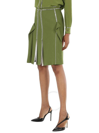 Burberry Ladies Cedar Green Crystal Detail Panelled Wool-Crepe A-Line Skirt, Brand Size 4 (US Size 2) - BURBERRY - BALAAN 2