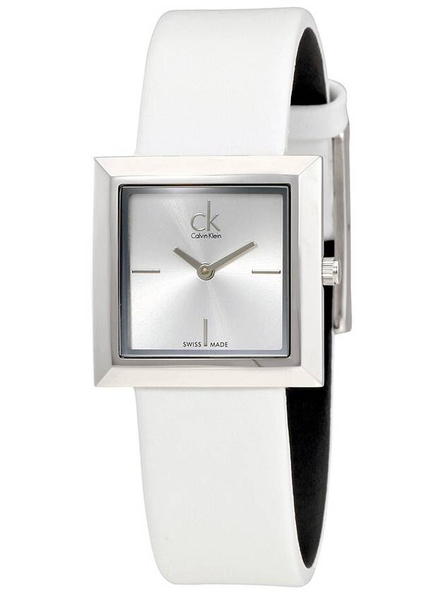 Calvin Klein Mark Silver Dial White Leather Ladies Watch K3R231L6 - CALVIN KLEIN - BALAAN 1