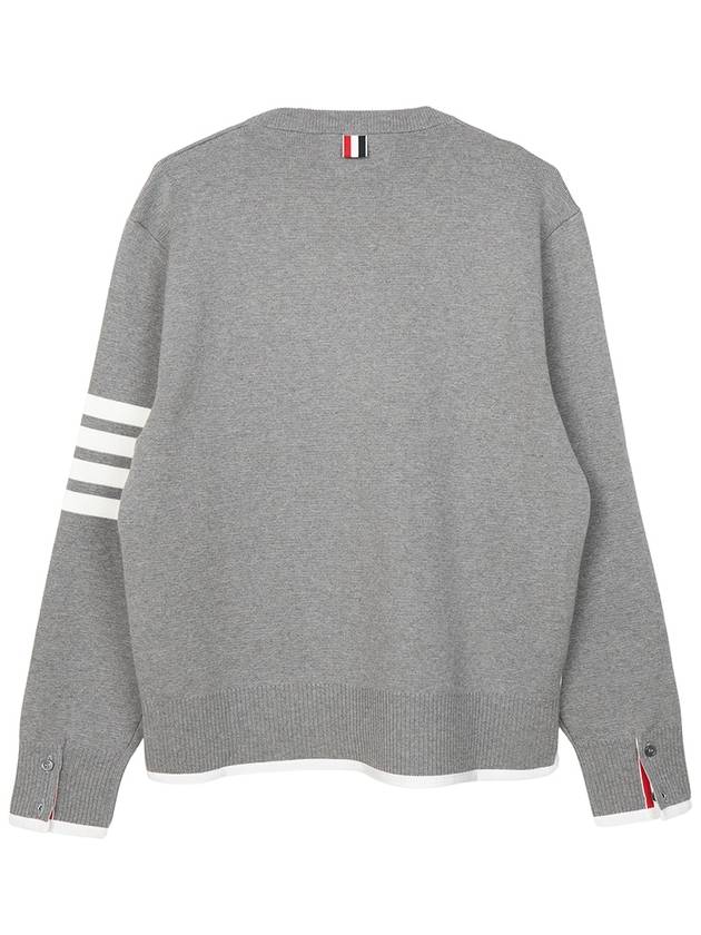 Milano Stitch 4-Bar Boxy Crew Neck Pullover Knit Top Grey - THOM BROWNE - BALAAN 3