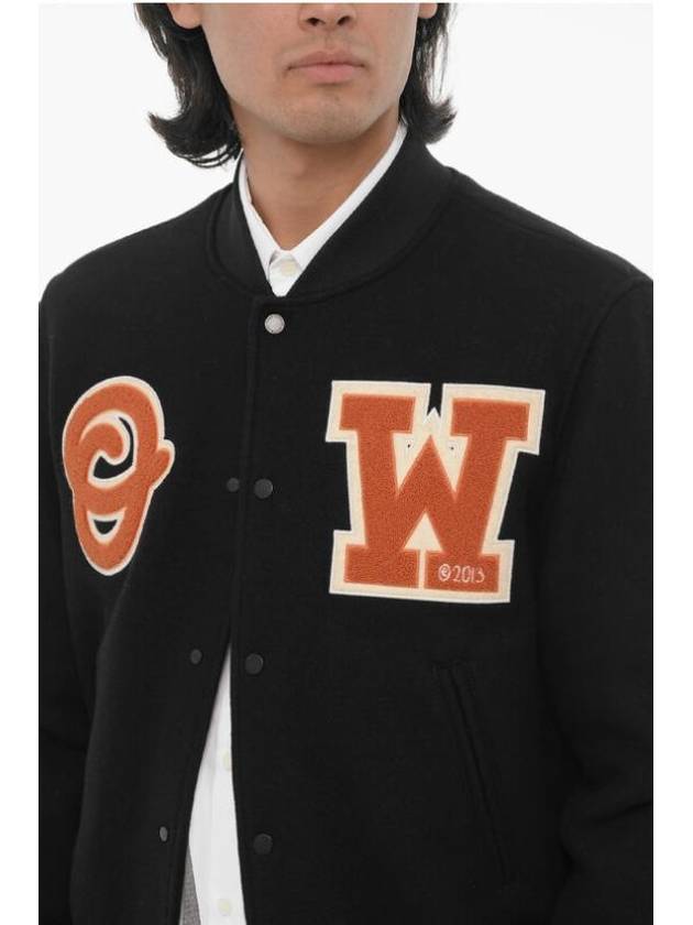 Men's OW Patch Varsity Bomber Jacket Black - OFF WHITE - BALAAN 4