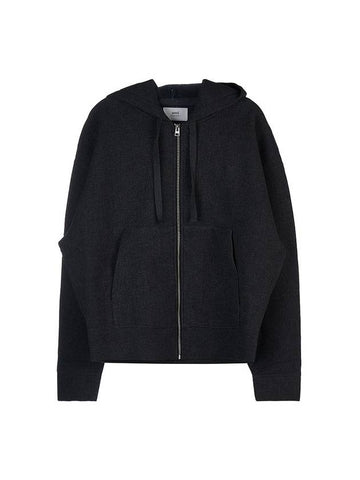 Wool Viscose Zip-Up Hoodie Grey - AMI - BALAAN 1