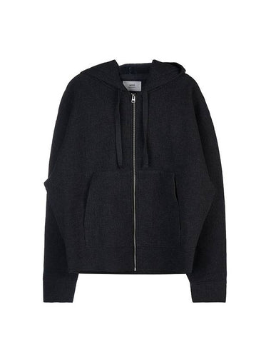 Wool Viscose Zip-Up Hoodie Grey - AMI - BALAAN 1