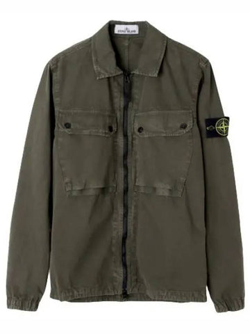 Old Effect Brushed Organic Cotton Canvas Overshirt Regular Fit Men s Jacket - STONE ISLAND - BALAAN 1