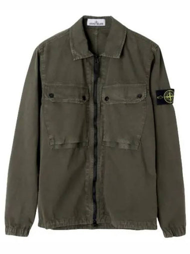 Old effect brushed organic cotton canvas overshirt regular fit - STONE ISLAND - BALAAN 1