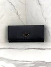 Saffiano Triangular Logo Flap Long Wallet Black - PRADA - BALAAN 7