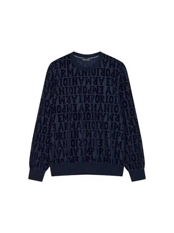 UNDERWEAR Men's Velvet Logo Pattern Sweatshirt Navy 271660 - EMPORIO ARMANI - BALAAN 1