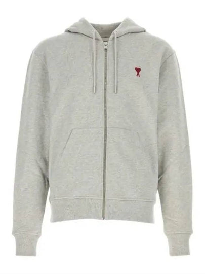 Red Small Heart Logo Cotton Hooded Zip-up Heather Ash Grey - AMI - BALAAN 2