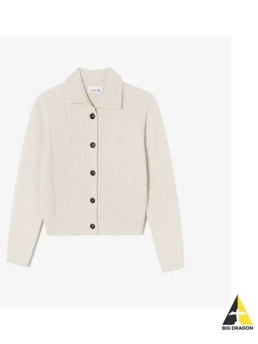 Women s Cable Crop Cardigan Cream - LACOSTE - BALAAN 1