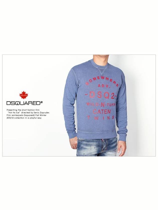 Dsquared Men Somewear Printing Vintage Washing Sweatshirt 74GU0026 Blue - DSQUARED2 - BALAAN 3