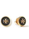 Kira Enamel Circle Stud Earrings Black Gold - TORY BURCH - BALAAN 2