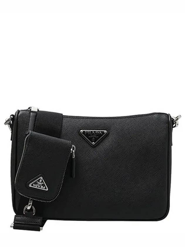 Triangle Logo Saffiano Leather Cross Bag Black - PRADA - BALAAN 2