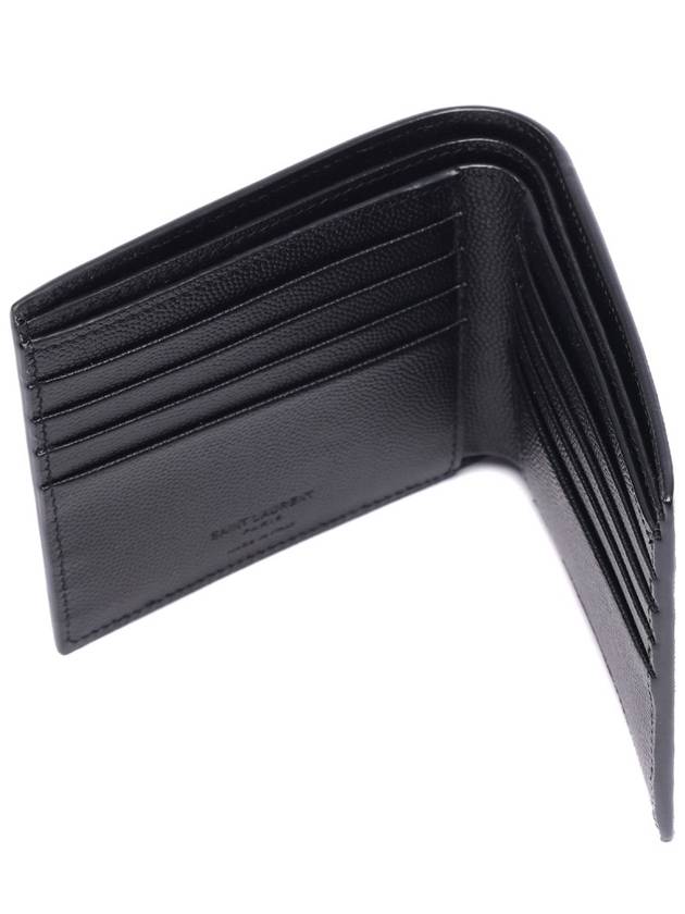 Classic Logo Textured Leather Half Wallet Black - SAINT LAURENT - BALAAN 7