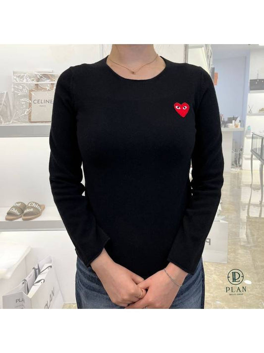 Play Red Heart Patch Lambswool Long Sleeve Knit Top P1 N067 1 Black - COMME DES GARCONS - BALAAN 2