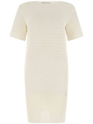 Women's Crochet Bag Cutout Short Sleeve Midi Dress White - BOTTEGA VENETA - BALAAN 1