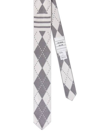 Men's Diagonal Stripe Knit Silk Jacquard Argyle Tie Light Gray - THOM BROWNE - BALAAN.