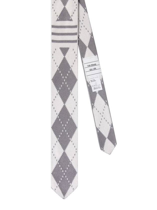 Argyle Pattern 4 Bar Silk Tie Light Grey - THOM BROWNE - BALAAN 1