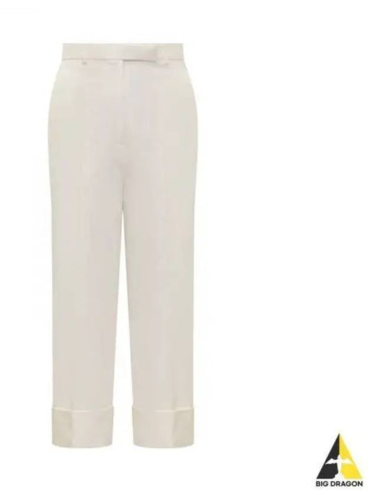 High Waist Cotton Canvas Straight Pants White - THOM BROWNE - BALAAN 2