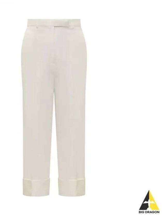 High Waist Cotton Canvas Straight Pants White - THOM BROWNE - BALAAN 2