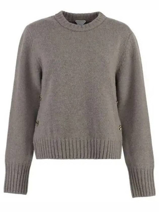 Metal Note Button Wool Knit Top Gray - BOTTEGA VENETA - BALAAN 2