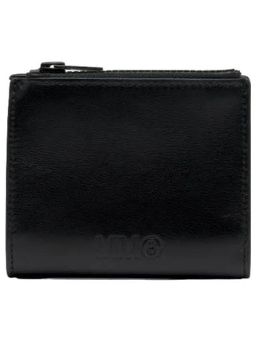 MM6 Logo Zip Around Half Wallet Black - MAISON MARGIELA - BALAAN 1