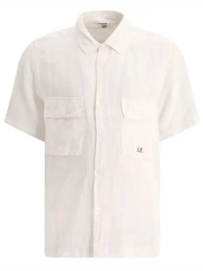 Linen Short Sleeve Shirt White - CP COMPANY - BALAAN 2