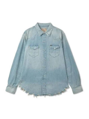 Distressed Denim Western Shirt Blue - POLO RALPH LAUREN - BALAAN 1