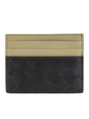 Intrecciato Two-Tone Card Wallet Dark Green Travertine - BOTTEGA VENETA - BALAAN 1