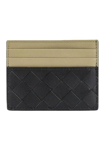 Intrecciato Two-Tone Card Wallet Dark Green Travertine - BOTTEGA VENETA - BALAAN 1