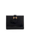 Alligator Vean Half Wallet Black Rose Gold 3HL0161 - HERMES - BALAAN 1