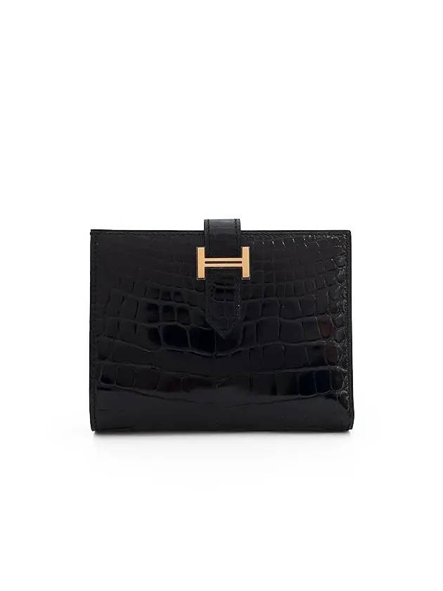 Alligator Vean Half Wallet Black Rose Gold 3HL0161 - HERMES - BALAAN 1