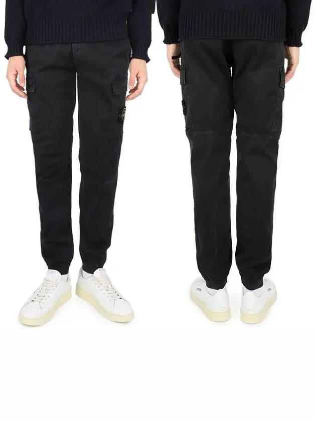 Stretch Cotton Cargo Straight Pants Black - STONE ISLAND - BALAAN 3