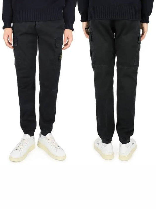 Stretch Cotton Cargo Straight Pants Black - STONE ISLAND - BALAAN 2