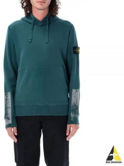 Tape For Print Brushed Cotton Fleece Hoodie Petrol Green - STONE ISLAND - BALAAN 2