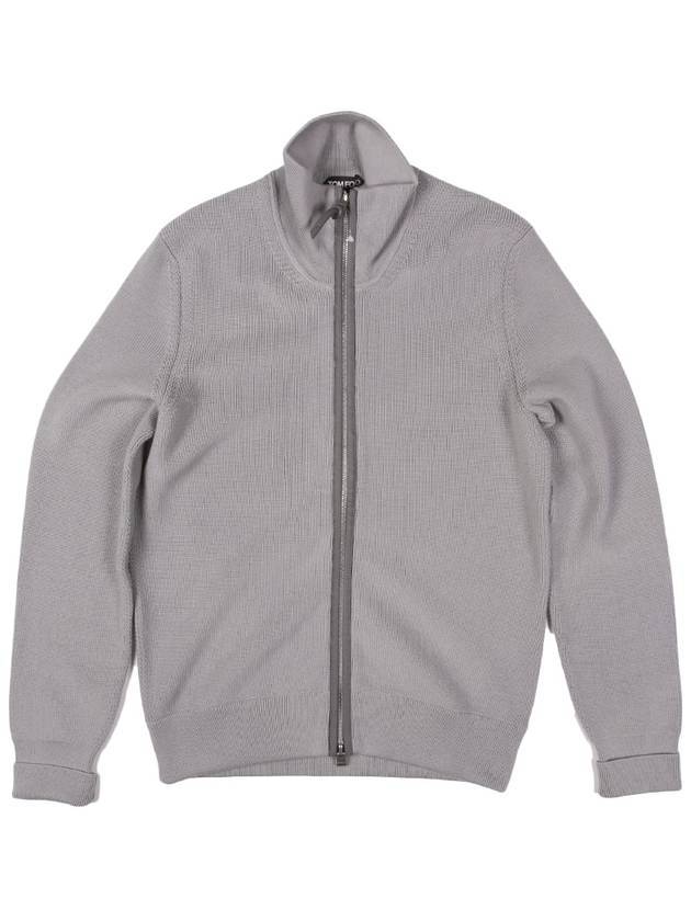 leather trim wool zip-up jacket gray - TOM FORD - BALAAN 1