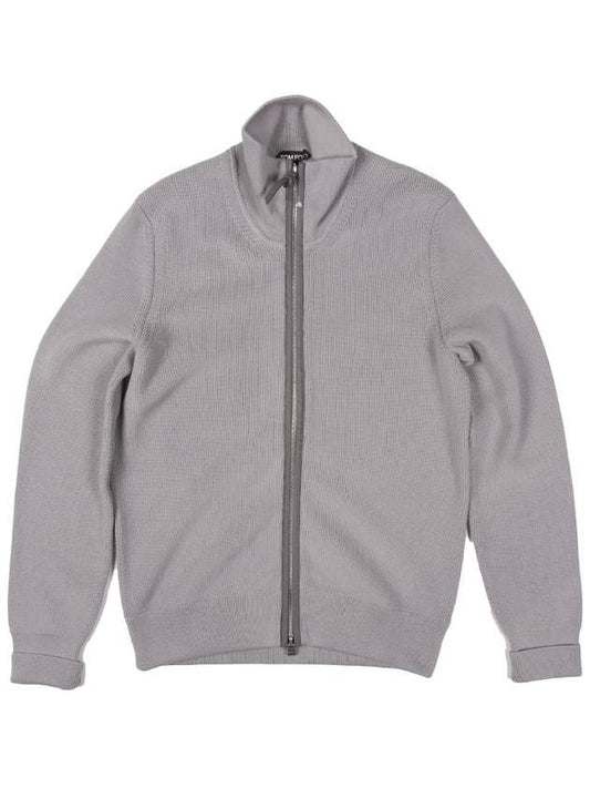 Leather Trim Wool Zip-Up Jacket Grey - TOM FORD - BALAAN 1