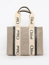 Woody Canvas Medium Tote Bag White Navy - CHLOE - BALAAN 4