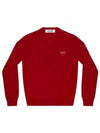 Heart Wappen V-Neck Wool Knit Top Red - COMME DES GARCONS - BALAAN 2