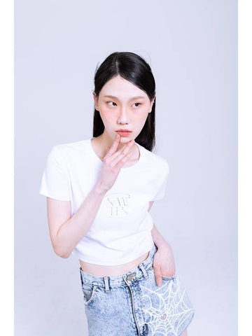 Logo Crop Short Sleeve T Shirt White - NAAIEEN - BALAAN 1